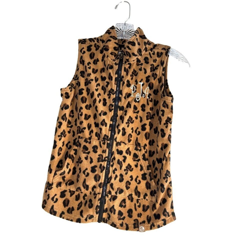 MARLEYLILLY Girls Animal Print Vest Zip Pockets Brown/Black Personal Monagram PJ